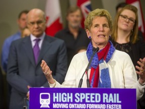 Ontario Premier Kathleen Wynne was in London's Info-Tech on Friday April 6 to commit to spending over $11 billion on the first phase of high-speed rail.  (Mike Hensen/The London Free Press)