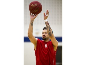 Ryan Anderson of the Lightning shoots during practice on Thursday May 3, 2018 at the YMCA. Anderson says he needs to hit his threes for the Lightning to help spread the Halifax defence giving teammates such as Garrett Williamson and others more room inside to go to the hoop. Mike Hensen/The London Free Press