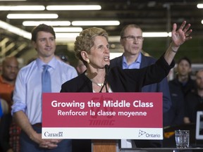 Prime Minister Justin Trudeau and Ontario Premier Kathleen Wynne visited the Toyota plant in Cambridge on Friday May 4. (DEREK RUTTAN, The London Free Press)