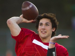 Garrett Holmes of the London Jr. Mustangs will be raising funds with every touchdown this summer. (MIKE HENSEN, The London Free Press)