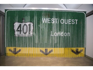 Highway sign (made from hanging beads) is one of the pieces from BGL on display at Museum London until August 28. Derek Ruttan/The London Free Press/Postmedia Network