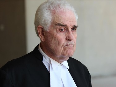 John Getliffe, the defense lawyer for William Joles, speaks to reporters outside the London courthouse on Thursday after his client was found guilty of second-degree murder in the Aug. 28, 2016, death of Nathan Deslippe. (DALE CARRUTHERS / THE LONDON FREE PRESS)