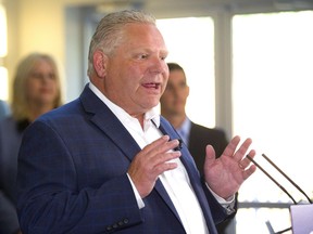 Ontario PC leader Doug Ford was in London on Friday May 18, 2018 for a campaign stop with area PC candidates Susan Truppe, for London North Centre and Eric Weniger, London-Fanshawe. (MIKE HENSEN, The London Free Press)