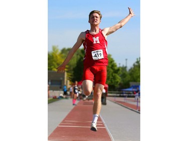 Judson Moorhouse of Medway competes in the junior boys long jump on Day 2 of WOSSAA at TD stadium on Friday May 25.  Mike Hensen/The London Free Press