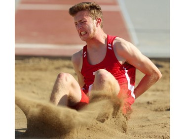 Judson Moorhouse of Medway competes in the junior boys long jump on Day 2 of WOSSAA at TD stadium on Friday May 25.  Mike Hensen/The London Free Press