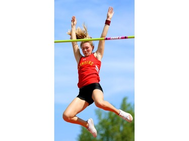 Christy Rizzo of Saunders won the senior girls pole vault on Day 2 of WOSSAA at TD stadium on Friday May 25.  Rizzo cleared 3.45m for the win, below her personal best of 3.51m. Mike Hensen/The London Free Press