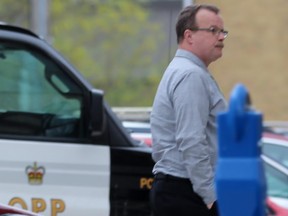 The sentencing hearing for John Paul Stone, seen here outside the Perth County Courthouse in Stratford, Ont., hit a snag Tuesday when a witness did not return for cross-examination. Terry Bridge/Postmedia Network