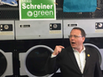 Green Party leader Mike Schreiner  held the launch for his party's provincial campaign at the Neighbourhood Laundromat Cafe on Friday morning. (HANK DANISZEWSKI, The London Free Press)