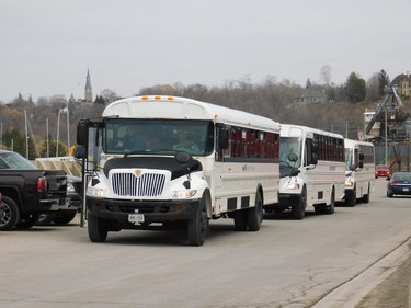 Strikers at Compass Minerals' Goderich salt mine got a boost Tuesday, May 2, as three busloads of supporters showed up at the picket line to support the more than 340 striking members of Unifor Local 16-O.  (KATHLEEN SMITH, Goderich Signal Star)