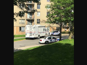 Part of a heavy police presence at 501 Wilkins Street in London Sunday. Officers were called in over a "suspicious package." 
// Submitted photo