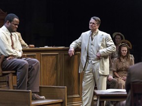 Jonathan Goad as Atticus Finch with members of the company in To Kill a Mockingbird. (Photography by David Hou)