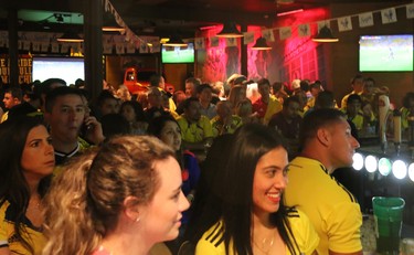 Over 350 Columbian fans - with a few brave Polish fans - gathered at The Bull and Barrel on Talbot Street. Originally, the bar said they were expecting about 200 fans. (SHANNON COULTER, The London Free Press)