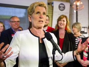 Ontario Liberal leader Kathleen Wynne was in London, Ont. on Tuesday to support the local liberal candidates. (Mike Hensen/The London Free Press)