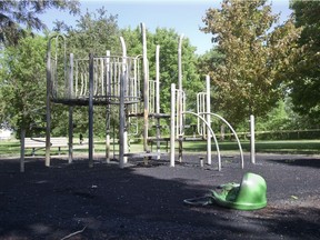 Early Wednesday morning, London police received reports of a playground fire at Richard B. Harrison Park on South Street. The fire has been deemed suspicious and police are investigating. The damage to the playground is estimated to be approximately $50,000. (DEREK RUTTAN, The London Free Press)