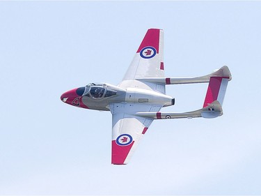 A de Havilland Vampire  fighter jet flies Sunday during the 2018 Great Lakes International Airshow in St. Thomas. Derek Ruttan/The London Free Press