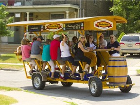 One of three PedalPub bikes was out on a tour to some local breweries  in London on Thursday, June 21, 2018.  (Mike Hensen/The London Free Press)