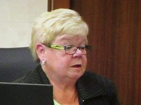 Carol Hepting of Caressant Care on the witness stand via a TV feed at a public inquiry into the Elizabeth Wettlaufer case in St. Thomas on Wednesday.  Mike Hensen/The London Free Press/Postmedia Network