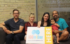 Titus Ferguson (left), Starr Meloche, Kara Rijnen, Freya Rajani and Heenal Rajani say they're ready for this year's 100In1Day event and are preparing for a full day of activities. (SHALU MEHTA/THE LONDON FREE PRESS)