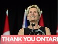 Outgoing Ontario Premier Kathleen Wynne speaks during a press conference at the Ontario Legislature at Queen's Park on June 8.