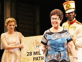 Ann Jeffrey, 77, of Brampton was awarded a lifetime pass to the Stratford Festival for being its 28-millionth customer on Wednesday, June 27, 2018 in Stratford, Ont. Terry Bridge/Stratford Beacon Herald/Postmedia Network