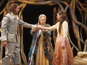 From left: Sébastien Heins as Ferdinand, Martha Henry as Prospero and Mamie Zwettler as Miranda in The Tempest. Photography by David Hou.
