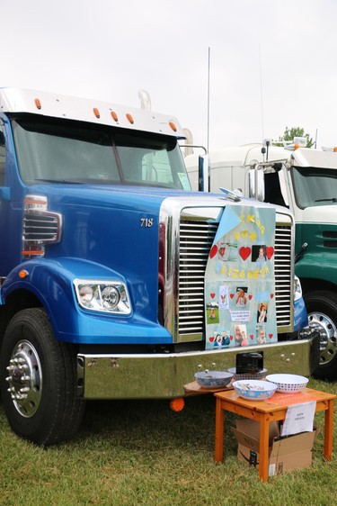 A truck on display at Trucking for Kids The sign on the grill reads "Trucking for Elizabeth," a girl grateful to use the Ronald McDonald house as a home away from home. (SHANNON COULTER, The London Free Press)