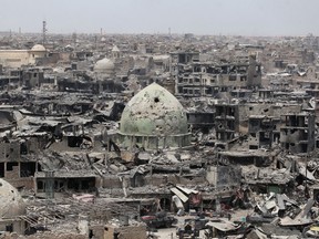 This July 2017 photo shows the destruction in Mosul’s Old City on the eve of Iraqi forces announcing the “liberation” of the city after a bloody nine-month offensive to end the Islamic State group’s three-year rule there. (Ahmad al-Rubaye/AFP/Getty Images)