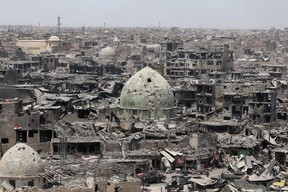 This July 2017 photo shows the destruction in Mosul’s Old City on the eve of Iraqi forces announcing the “liberation” of the city after a bloody nine-month offensive to end the Islamic State group’s three-year rule there. (Ahmad al-Rubaye/AFP/Getty Images)