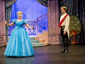 Chelsea Preston and Jamie McKnight star as Cinderella and Prince Charming in the Drayton Entertainment production of Cinderella: The Panto, on stage at Huron Country Playhouse II until Sunday.