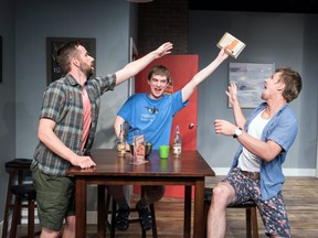 Iain Stewart, Jeff Dingle and Josh Johnston star in the Port Stanley Festival Theatre production of the comedy Book Club on stage until Aug. 18. (Phil Bell, Shutter Studios)