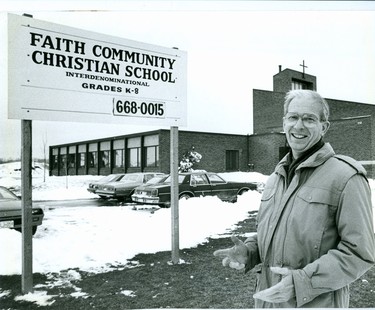 Faith Community Christian School, founder John van der Mark, 1987, corner of Southdale and Homeview Road, now Faith Lutheran Church. Was home to Glendale Public School. (London Free Press files)