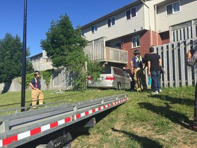 London police, fire services and a tow truck attended to the scene behind Sherwood Forest Mall where a vehicle was driven into the wall of a home Sunday afternoon.