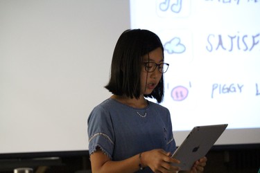 Emma Park, 11, presents an app she created called Light. It is aimed at helping kids who are dealing with depression. (SHALU MEHTA/THE LONDON FREE PRESS)