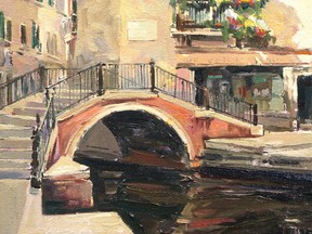 This painting, titled Bridge in Venice, by London artist Kevin Bice is part of the 7th annual Square Foot Show opening at Westland Gallery in Wortley Village Wednesday. The show features works by more than 180 artists.