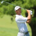 Garrett Rank, of the Elmira golf club tees off on the ninth hole of the St. Thomas golf and country club in Union south of London, Ont. on the first day of the Men's amateur. (Mike Hensen/The London Free Press)