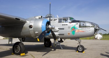 A WWII Mitchell B-25 bomber touched down at Sarnia Airport as part of a tour by the Commemorative Air Force on Thursday July 12, 2018. The B-25 was made famous by the Doolittle Raid, early in WWII after the U.S. was hit by the Japanese at Pearl Harbour, 16 B-25's launched off an aircraft carrier and bombed Tokyo and then ditched their planes in China. Mike Hensen/The London Free Press/Postmedia Network