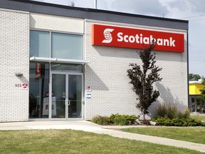The Scotiabank branch at 950 Hamilton Road (just east of Highbury Ave.) was robbed in London, Ont. on Monday. (Derek Ruttan/The London Free Press)