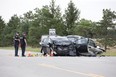A seven-year-old girl was killed and when the car her mother was driving collided with a pickup truck on Nairn Road at McEwen Dr. in Middlesex County on Monday July 30, 2018. Her mother is hospital with life-threatening injuries. Five people in the pickup truck were taken to hospital with injuries. Derek Ruttan/The London Free Press/Postmedia Network