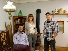 Actors Shaun Hood, left, and Ashleigh Shortridge meet with writer director Aaron Huggett on the set of his 2016 film, Red Ryan. Shortridge also is in the cast of Huggett's latest project, Black Gold, being filmed this summer.  (File photo/ The Observer)