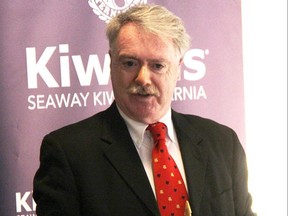 Sarnia Mayor Mike Bradley is shown in this file photo speaking to Seaway Kiwanis members earlier this year. Bradley has announced he is running for re-election.