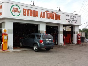 Wayne Howie is the owner of Byron Automotive, seen above, where there was a break-in overnight Wednesday. One of the stolen items, a diagnostic interface, is worth as much as $10,000, Howie estimates. He is offering to buy it back and help the thief or thieves if they have addiction issues or a family crisis. (DAN BROWN, The London Free Press)