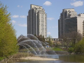 The water level is low in this 2016 photo of the forks of the Thames River in London. (London Free Press file photo)