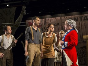 1837: The Farmers’ Revolt is performed at the Blyth Festival by Matthew Gin, left, Omar Alex Khan,
Parmida Vand, Marcia Johnson, and Lorne Kennedy. It runs
until Sept. 15.
