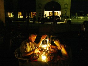 In a Thursday, Aug. 14, 2003 file photo, a couple enjoys a candlelight dinner at an Ontario restaurant during a major power failure.
