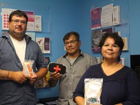 Leroy Cornell (left), Dean Doxtator and Cynthia Tribe are part of the Cultural Outreach Team at Chippewa Health Centre. They are part of a new harm reduction program, providing information and safe drug use supplies to area First Nations community members. SHALU MEHTA/THE LONDON FREE PRESS