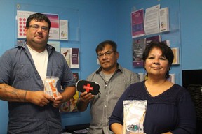 Leroy Cornell (left), Dean Doxtator and Cynthia Tribe are part of the Cultural Outreach Team at Chippewa Health Centre. They are part of a new harm reduction program, providing information and safe drug use supplies to area First Nations community members. SHALU MEHTA/THE LONDON FREE PRESS