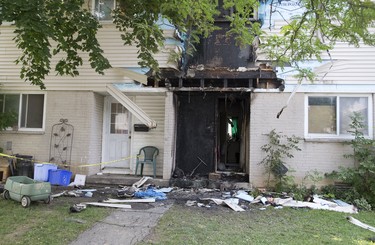 Officials are probing an overnight fire that gutted unit #75 of 1481 Limberlost Rd. in London on Tuesday. Derek Ruttan/The London Free Press/Postmedia Network