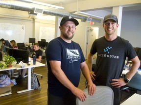 Dennis Mazajlo and Greg Wasko of Race Roster are in their new offices on King Street, which recently were vacated by Digital Echidna. Mike Hensen/The London Free Press