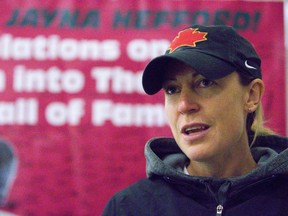 Four time Olympic gold medalist Jayna Hefford was at the Devilettes camp in London. (Mike Hensen/The London Free Press)
