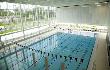 The new Bostwick Community Centre, YMCA and Westmount Library on Southdale Road just west of Wonderland Road in London. The new complex hosts two ice pads, gyms, indoor pool and community space and should start to open in September. (Mike Hensen/The London Free Press)